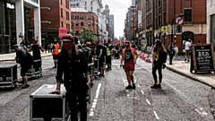 Oldham indie band Dirty Laces supported yesterday's march which saw freelancers pushing empty flight cases in front of them as they made their way silently from Manchester Academy - home of many a memorable gig for live music lovers of all ages�- along Oxford Road, to St Peter's Square