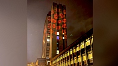 The Civic Centre was lit up with poppies last night