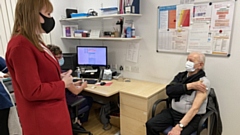 MP Angela Rayner is pictured (left) at Royton Health Centre