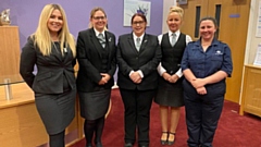 Staff at Oldham Co-Op Funeral Care:  Cara Heald (Funeral Arranger), Rebecca Shipley (Funeral Director), Sarah Willacy (Funeral director), Karen Brown (Funeral Director) and Ruby Johnson (Funeral Service Crew)