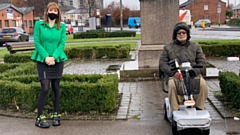 MP Angela Rayner is pictured with Mohammad Shafique with his new mobility scooter