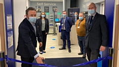 Cutting the ribbon: Rob Jepson, Group Director of Capital, Estates and Facilities for the Northern Care Alliance NHS Group and David Roberts, Senior Business Development Manager, WHSmith