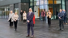 Alun Francis, Oldham College's Chief Executive and Principal, seen with some of his team outside the new building