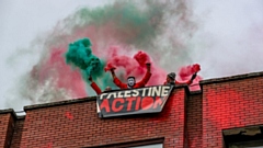 Protesters pictured at the Elbit Ferranti site