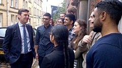 Andy Burnham is pictured meeting participants at a pre-Covid summer school