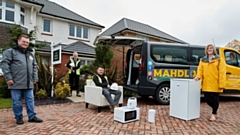 Pictured are Steve Aspinall, facilities manager at Mahdlo, site manager Paul Trainor and assistant site manager Dean Stanbank from Redrow, and Lucy Lees, chief executive of Mahdlo