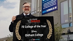Alun Francis, Oldham College Principal and Chief Executive, is pictured celebrating the �FE College of the Year� Award 2021 from Edufuturists