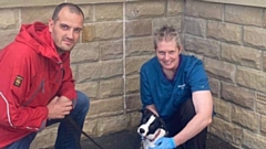 OMRT Leader Rob Tortoishell, Rona from Donaldson's Vets and Ace the rescue dog. 