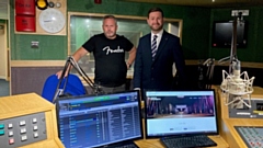 Matt Ramsbottom, managing director of Credible Media, is pictured with Oldham West and Royton MP Jim McMahon at the Mom's Spaghetti studios in Oldham