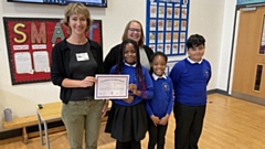 Bee Rowlatt, the Wollstonecraft Society's founder, travelled up from London to present the school with their certificate