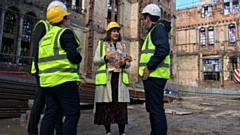 Shadow chancellor Rachel Reeves at Ancoats Dispensary in Manchester with council leader Bev Craig and mayor Andy Burnham
