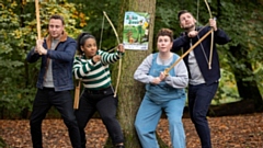 Pictured are Robin Hood cast members Shorelle Hepkin, Charlie Ryan, Nathan Morris and Sophie Ellicott