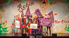 The cast of Oldham Coliseum’s pantomime Robin Hood and local MP Debbie Abrahams have met onstage at the theatre today