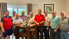 Pictured are the triumphant Stamford team with their three trophies (left to right): Dave Mills, Paul Laing, Chris Exton, Dave Ashworth, Chris Akers, Clive Pimlott (Captain), Steve Willerton, Fave Mulvey and Phil Lord