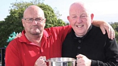 Gary McHugh (right) and Tony Curran pictured with the WGTB Club Trophy at Brookdale Golf Club