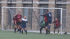 Goalmouth action from the Manchester Amateur Cup clash between Village Manchester and Chadderton Cott as the local outfit lost 2-1 in a pulsating encounter