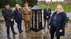 Pictured (left to right) are: Carl Holly, Maria Hanley, Major Eddy Hardaker, Brian Douglas and Oldham Council Leader, Councillor Amanda Chadderton