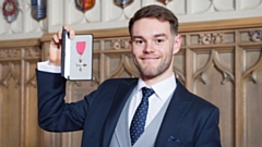 Matthew Walls proudly shows off his MBE