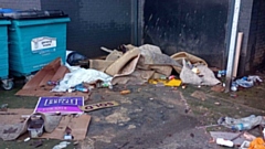 Litter dumped at the rear of Yorkshire Street in Oldham town centre