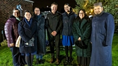 Pictured (left to right) are: Rebecca Bentham, Kelly Foster, Adele Doherty, Dr Matthias Hohmann, Laura Thorley, Kat Harding and Mufti Helal Mahmmood, from Oldham Interfaith Forum