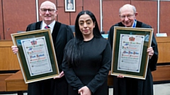 Frank Rothwell, Cllr Arooj Shah and former Cllr John Dillon