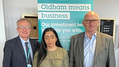 Chief Executive of Oldham Council, Harry Catheral, Council Leader, Arooj Shah, and Business Ambassador Frank Rothwell