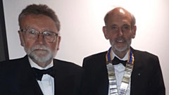 Professor Tony Redmond OBE is pictured with with Dr Ian Brett, President of Saddleworth Rotary Club