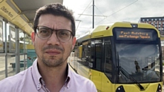 Councillor Sam Al-Hamdani pictured at Oldham Mumps tram stop