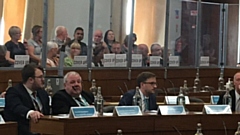 A scene from Monday's stormy debate inside Oldham Council chamber