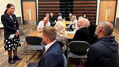 MP Debbie Abrahams is pictured speaking at the event for local businesses