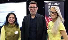 Pictured left to right: Dr Anita Sharma, Greater Manchester Mayor Andy Burnham and Courtney Ormrod