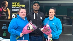 Lifesavers... Chelsea Nield (left) and Lisa Dudley are pictured flanking cricketer Fazli Fard