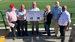 Pictured (left to right) at the Vestacare Stadium are Roger Halstead, the Roughyeds’ media manager, Mike Elliott, Martin Hall, Martin Murphy, Adrian Alexander (an Oldham RLFC ambassador) and Joe Warburton, secretary of the Players’ Association