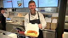 Oldham MP Jim McMahon pictured at a Blackpool fish and chip restaurant