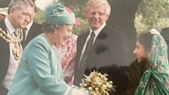 Shabana Sadiq meets Queen Elizabeth II in Oldham in 1992