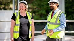 Leader of Oldham Council, Councillor Amanda Chadderton, and Deputy Leader of the Council, Abdul Jabbar MBE, on the site of the new Alexandra Park depot