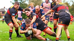 Nick Hackman barges over for Oldham's only try