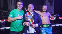 Shaw boxing brothers Jack and Thomas Rafferty are pictured with their Dad, Dave. Image courtesy of Karen Priestley Boxing Photography