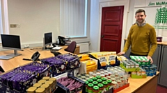 MP Jim McMahon is pictured with just some of the donations for the foodbank