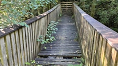 The footbridge over the River Tame which was closed