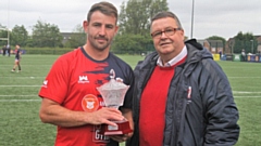 Martyn Ridyard is pictured with Roughyeds chairman Chris Hamilton. Image courtesy of ORLFC