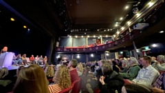 A scene from last week's packed public meeting at the Coliseum Theatre