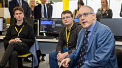 Robert Halfon, Minister of State for Education, hears from T Level Digital learners about why they prefer this vocational route to a career in the Agile Labs at Oldham College’s Digital and Creative Centre