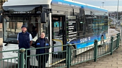 First Manchester drivers are pictured with a Mellor Sigma 10 bus