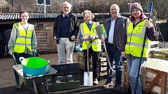 Pictured are Saddleworth Rotary President Ian Brett and Vice President Jon Stocker with Incredible Edible volunteers Lydia Thorp, Margaret Rawlins and Kirsty Roberts