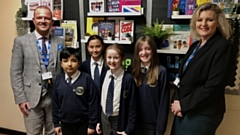 Pupils of Gorsefield Primary School ‘Everyone’s a Leader’ - part of Forward As One CE MAT. From left to right: Elliot Costas-Walker (Director of Learning and Partnerships), Moazan Ali (Y6), Brionna McGuire (Y6), Poppy Burke (Y6), Freya Barnes (Y6) and Karen Bramwell (Chief Executive Officer)