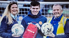 Pictured, from left, are: Bev Shields (Selco), Avro FC Operations Director Charlie O’Brien and Kirk Davenport (Selco)