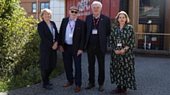 Frank Rothwell is pictured with Jayne Clarke, Executive Principal, Pinnacle Learning Trust, Stephen Lowe, former OSFC Chair of Governors and Project Manager of the Stoller Charitable Trust, and Suzannah Reeves, Associate Principal at OSFC