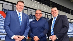 Latics' CEO Darren Royle is pictured with Brian Morley (centre), Puma Business Development Manager and Jimmy Schofield (right), Latics' Head of Retail Relations