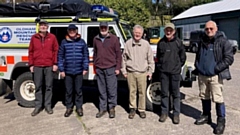 Pictured outside the Rescue Team base before setting off on their walk are Saddleworth Tuesday Walkers members (left to right): Alan Kinder, Dave Harding, Roger Williams, Declan Lyons, Chris Clissold and Eric Lord